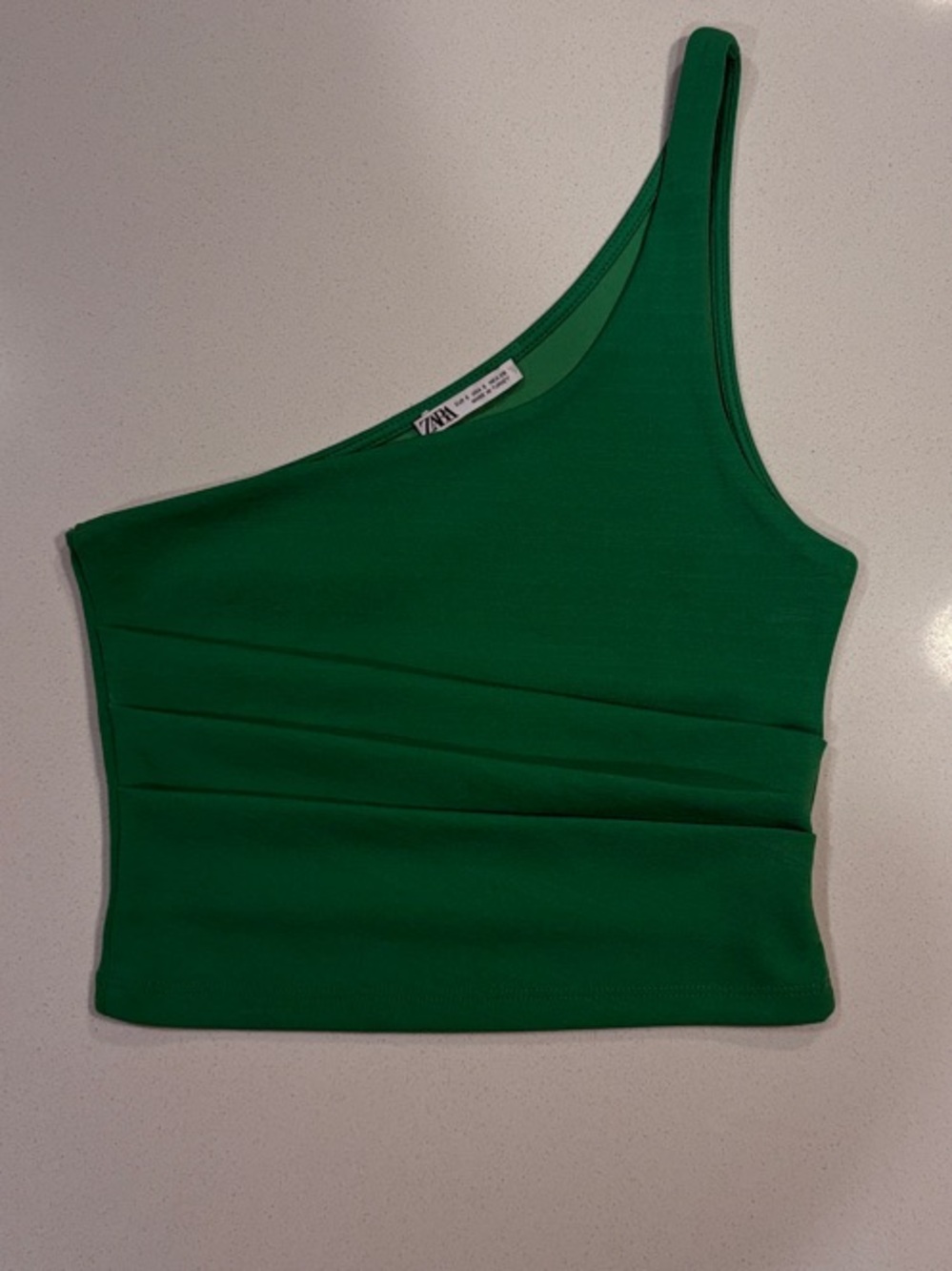 Zara One-Shoulder Crop Top in Emerald Green